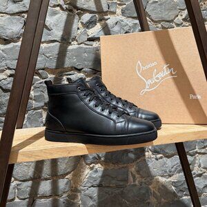 Christian Louboutin Black Leather Louis High-top Sneakers
